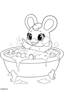 Duxelina coloring page enjoying a bubble bath in a bathtub