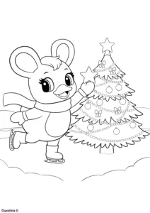 Duxelina coloring page ice skating next to a Christmas tree