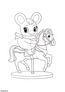 Duxelina coloring page riding a merry-go-round horse