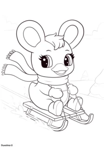 Duxelina coloring page sledding through the snow in winter