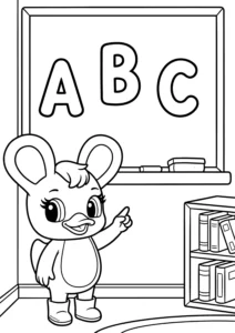 Duxelina teaching the ABC letters classroom coloring page