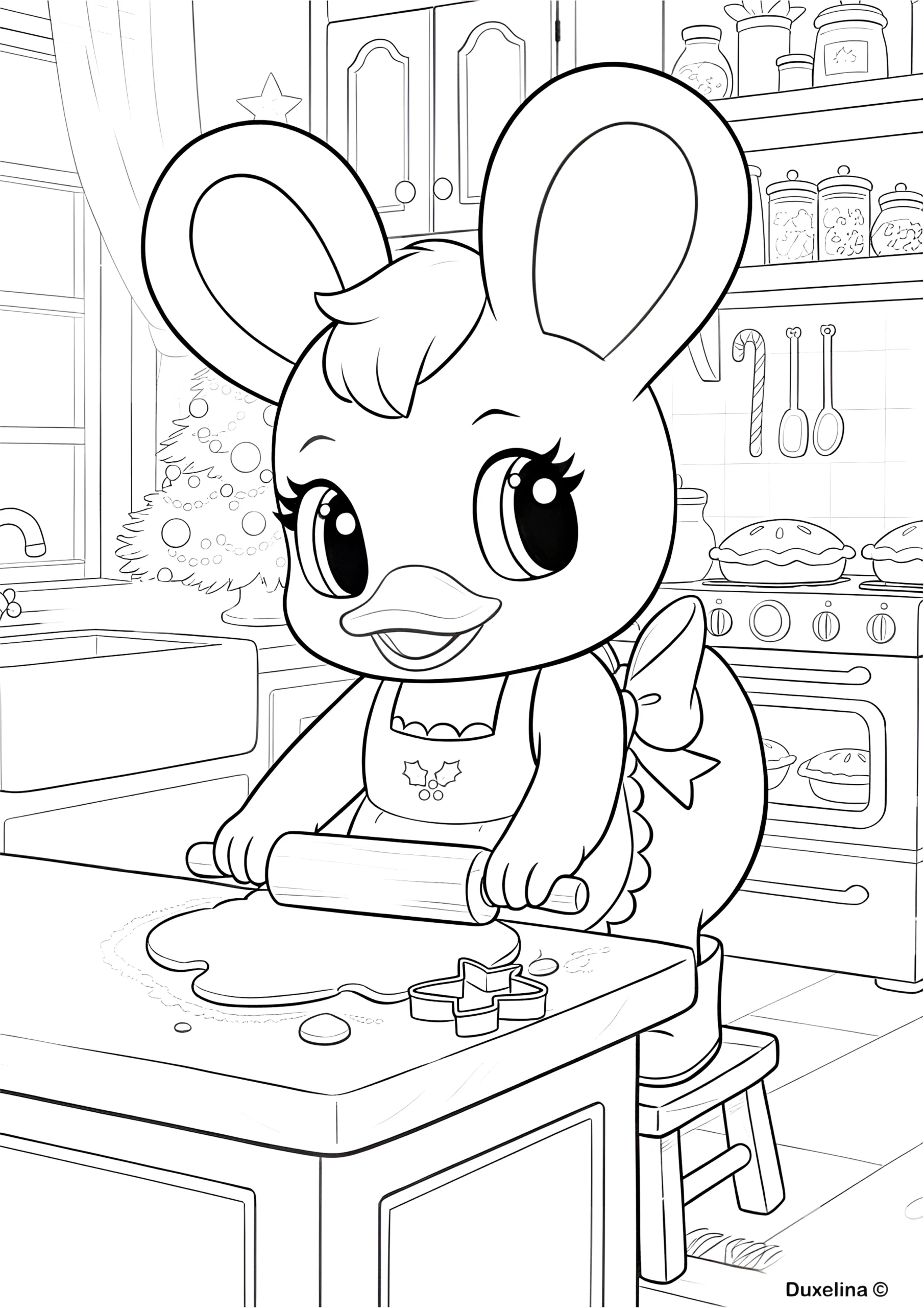 Duxelina baking in the kitchen coloring page