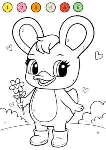 Duxelina color by numbers coloring page with flower