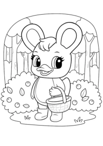 Duxelina walking in the forest with a basket free printable coloring page