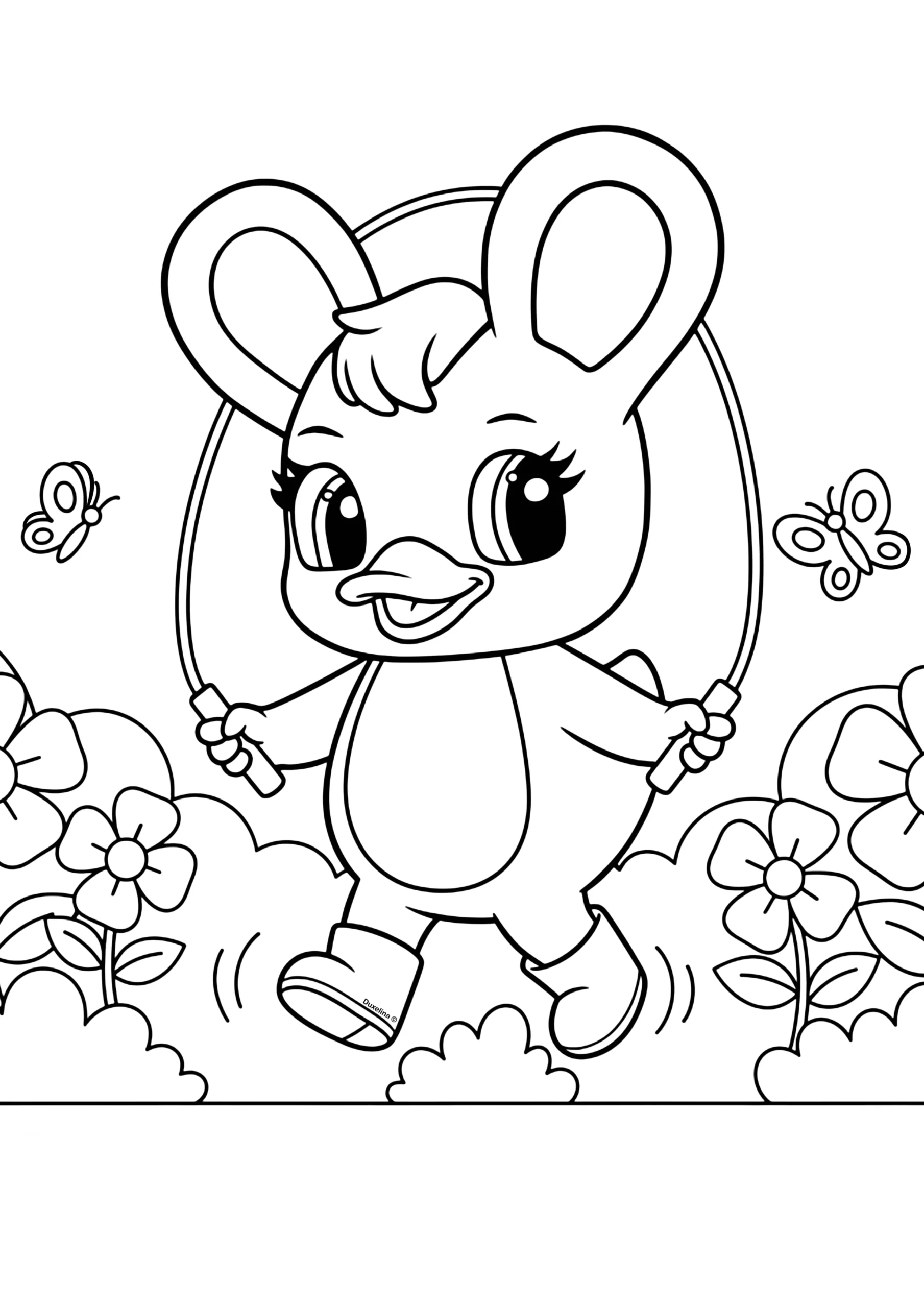Duxelina jumping rope outdoors coloring page