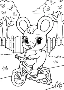 Duxelina on her bike outdoor free printable coloring page