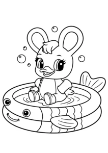 Duxelina coloring page with Duxelina sitting in a fish pool