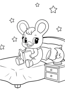 Duxelina reading a book in bed free printable coloring page