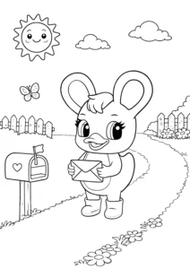 Duxelina receiving a letter coloring page