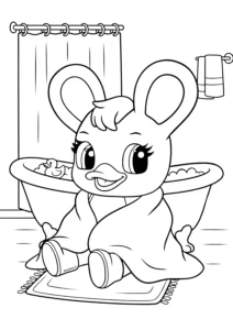 Duxelina wrapped in a towel after bath time coloring page