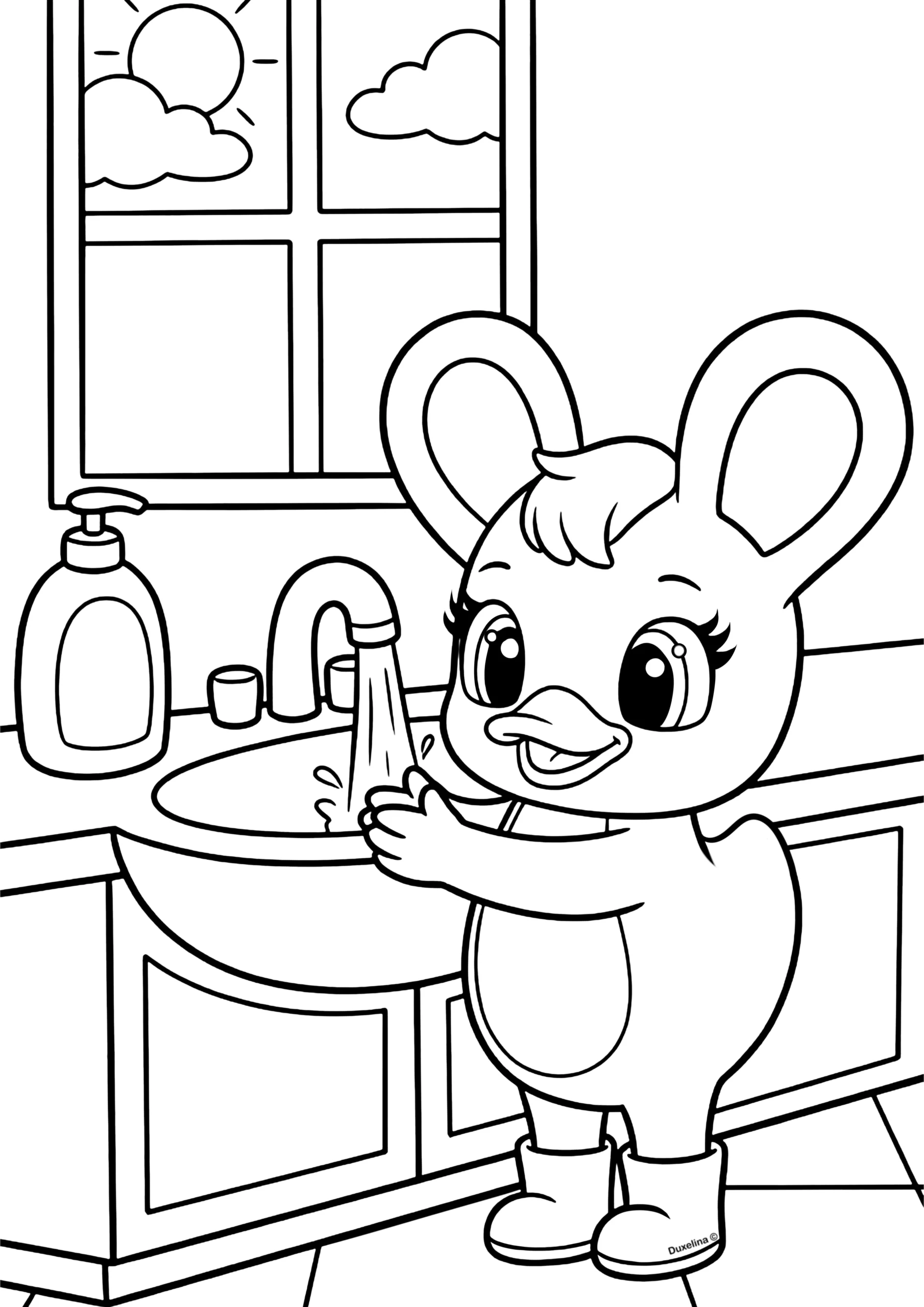 Duxelina washing hands coloring page for kids