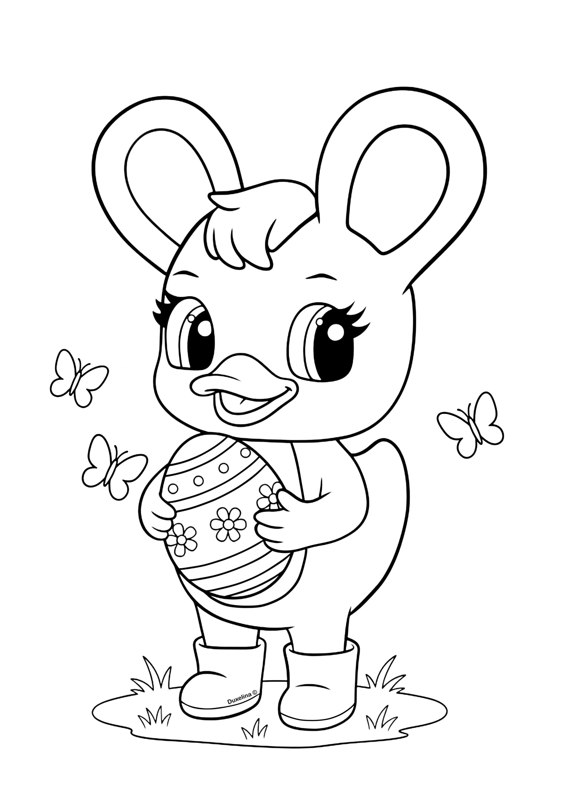 Duxelina holding an Easter egg coloring page