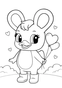 Duxelina holding heart balloons coloring page