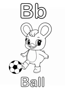 Duxelina kicking a soccer ball with the text "Bb" at the top and the word "Ball" at the bottom.