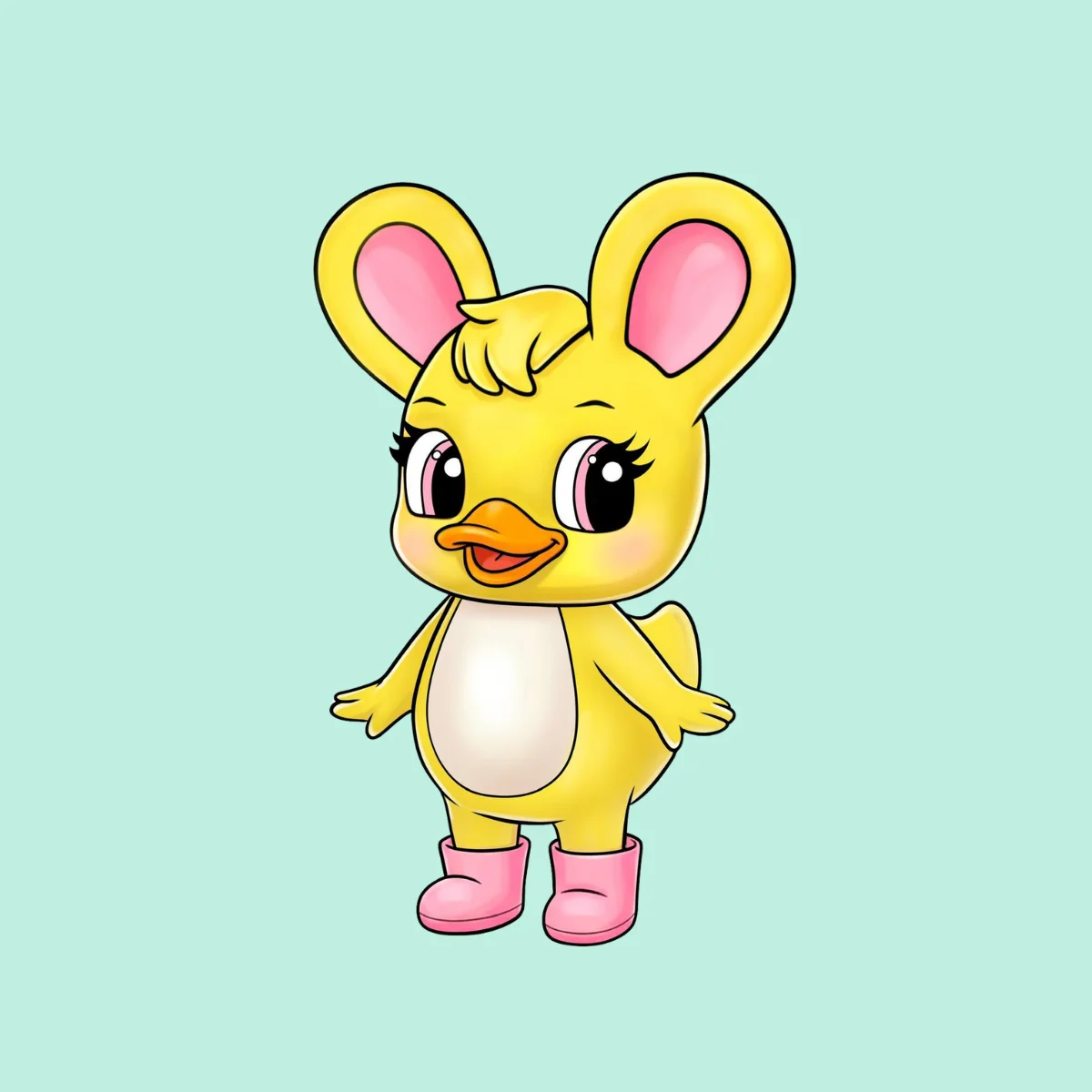 A friendly illustration of Duxelina standing and smiling